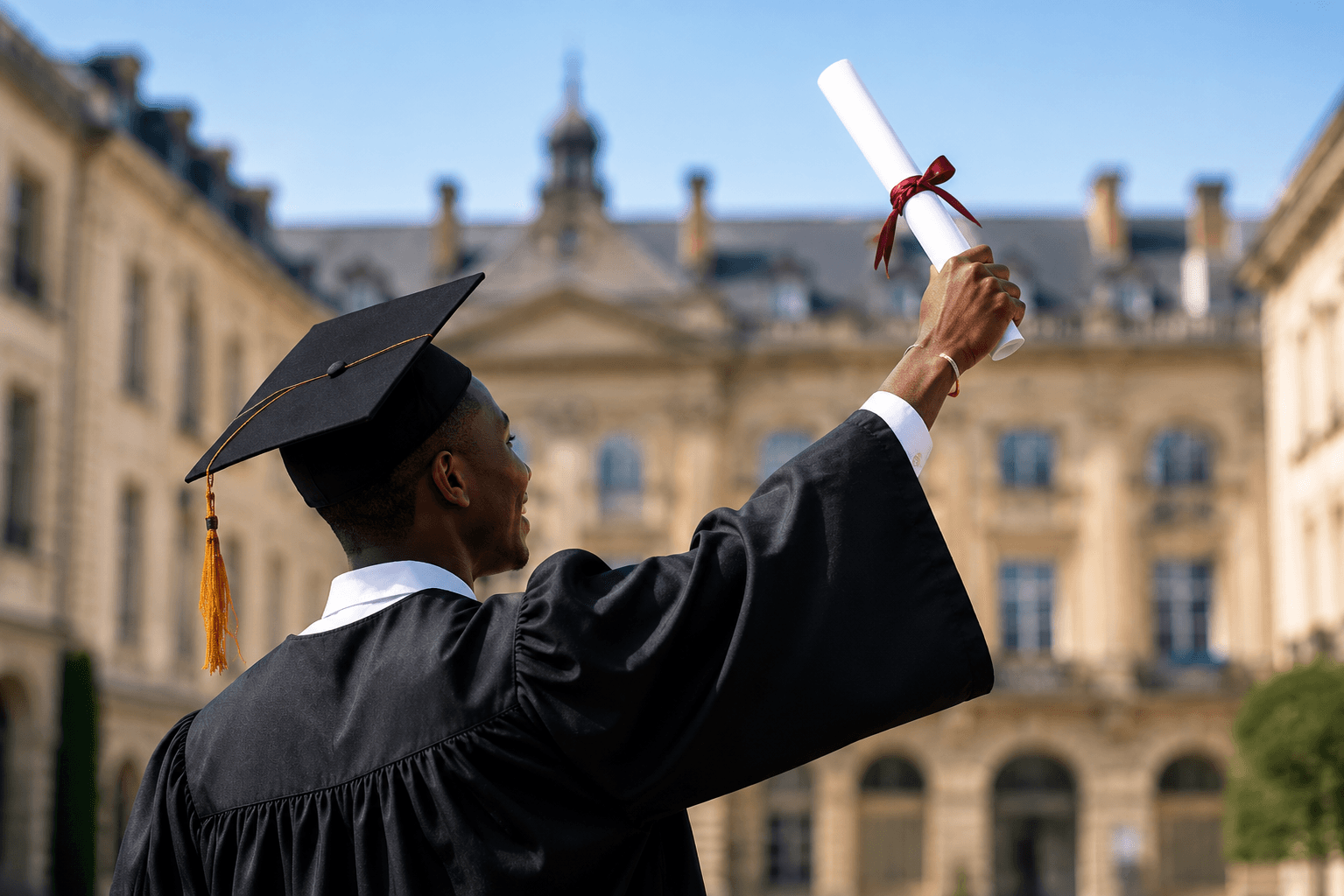 Un étudiant africain confiant, prêt pour son avenir en France — confiance et réussite