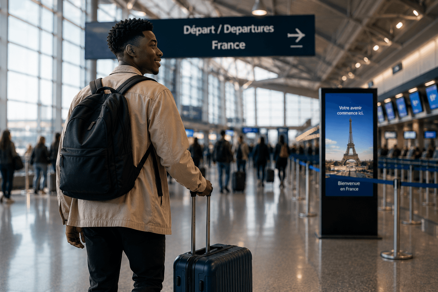 Un étudiant prépare sereinement sa valise avant son départ pour la France